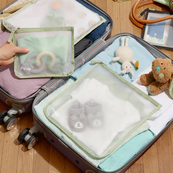 rezip travel kit with toiletry bag, zippered gallon, zippered medium bags great for organizing