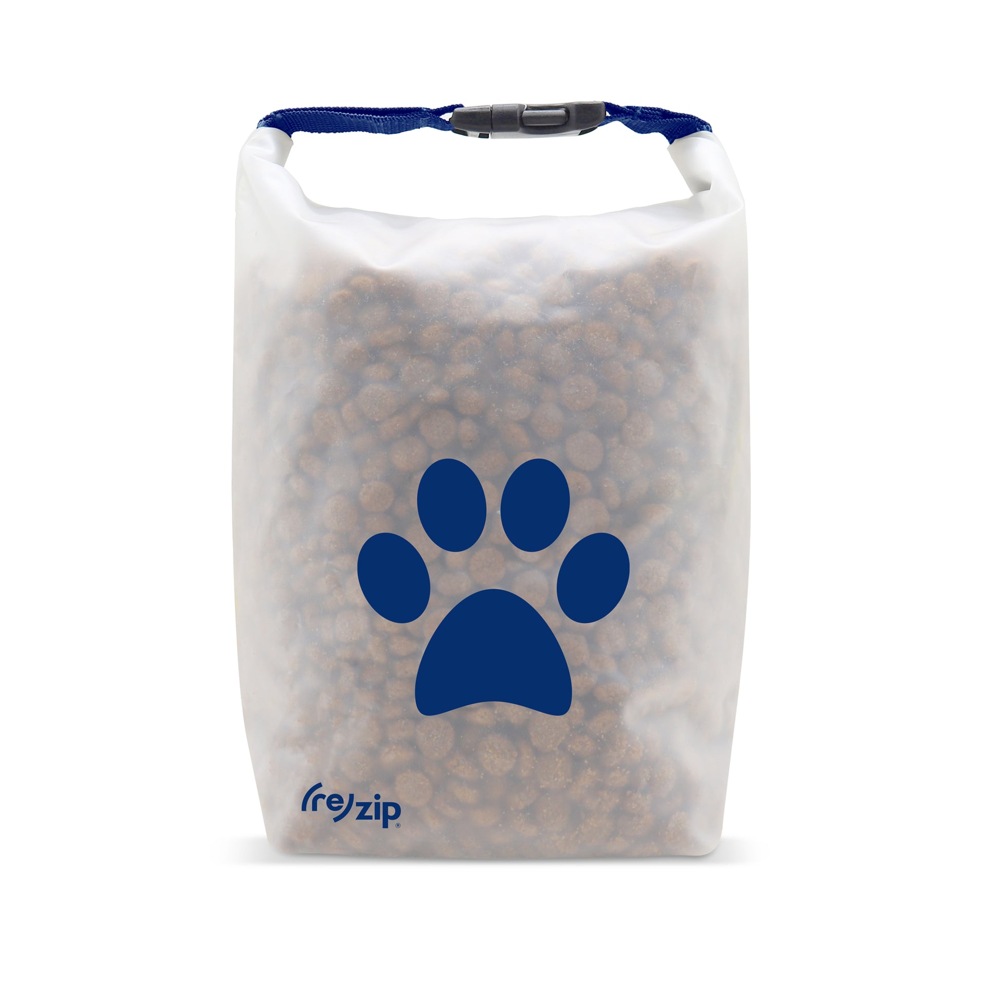 14-cup reusable pet food storage bag in cobalt