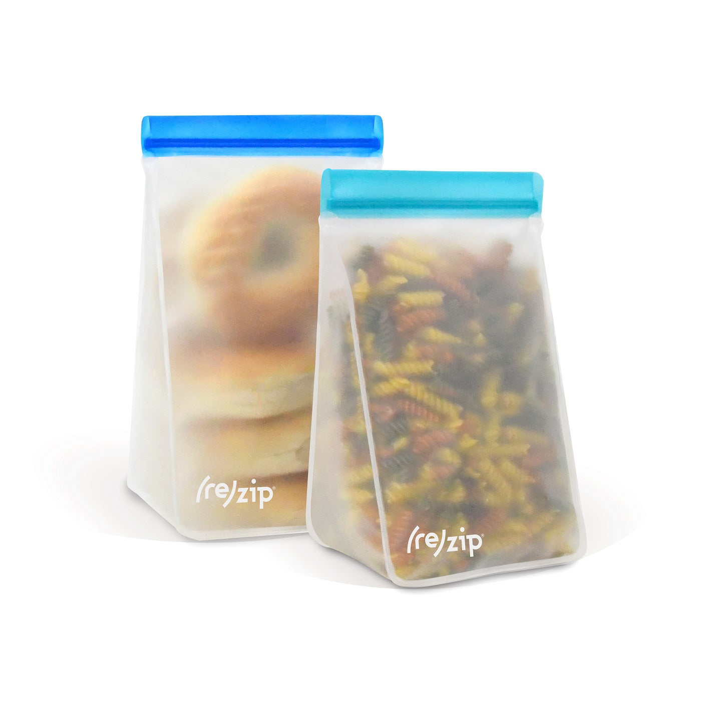 6 and 8 cup tall pantry reusable food storage bags with pasta and bagels