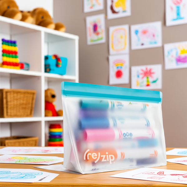 Durable quart reusable bag used for storing markers, great for school supplies and home crafts