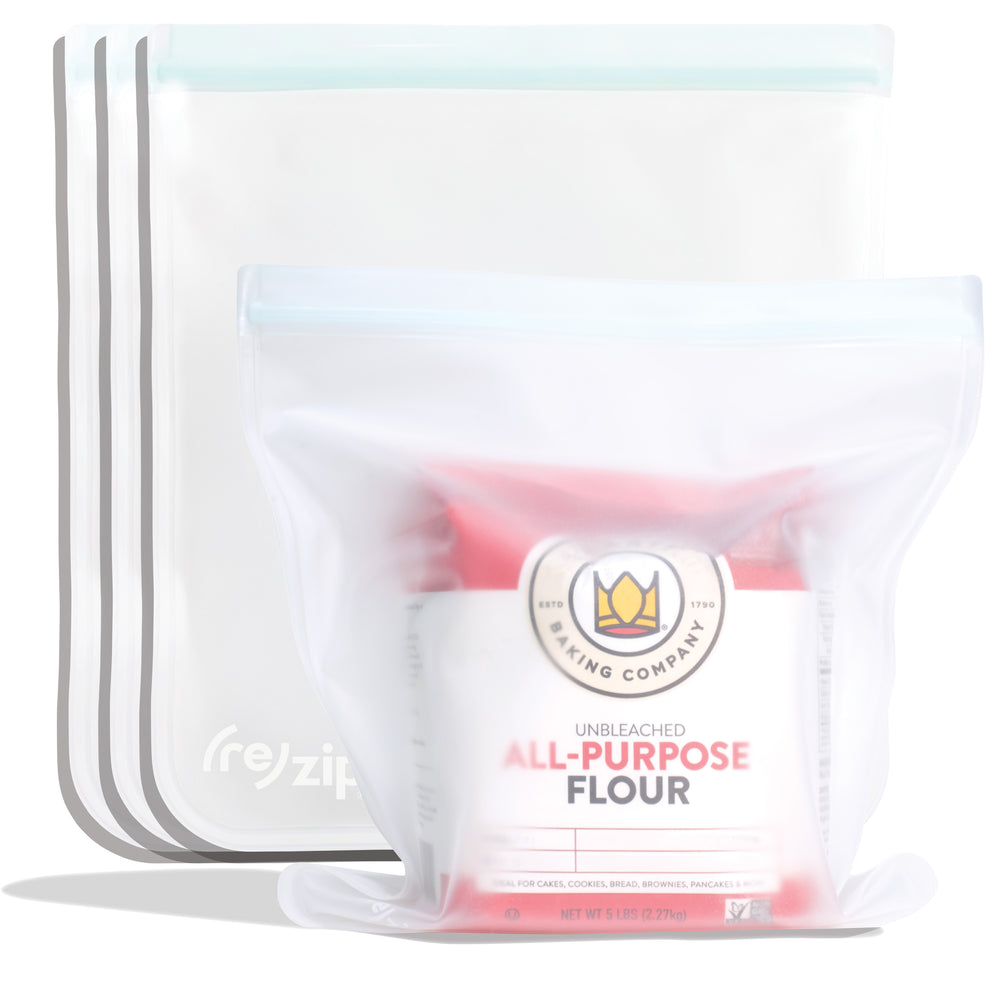 (re)zip reusable airtight food storage bags from Flour + Order collection, designed to keep baking ingredients and finished treats fresh.