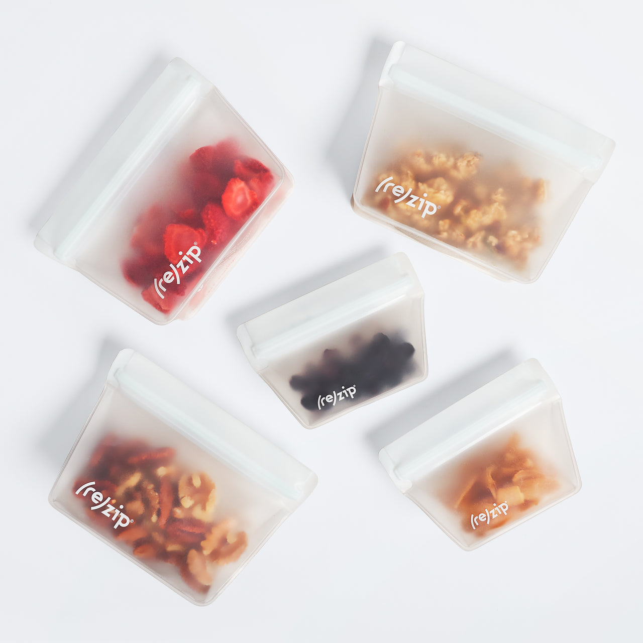 rezip 5-piece Stand-Up Leakproof Reusable Storage Bag Starter Snack Kit