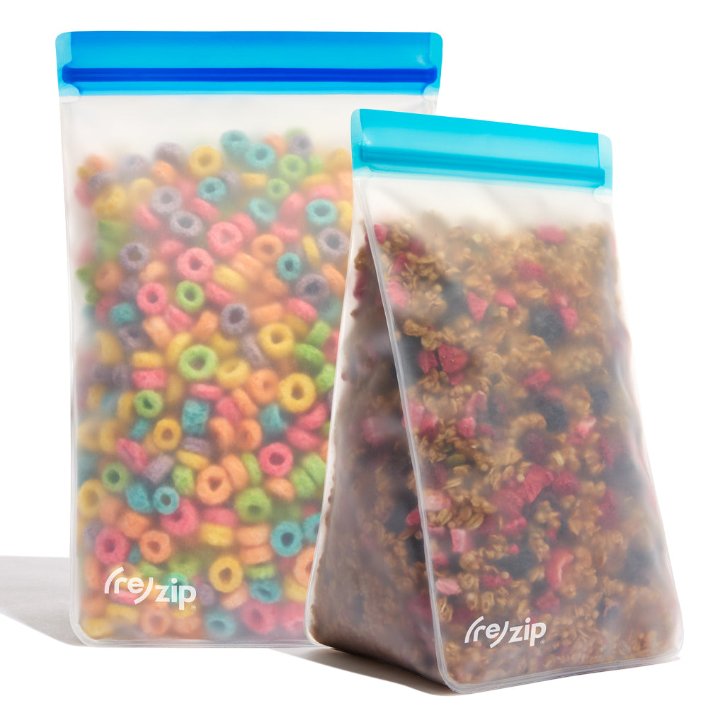 6 and 8 cup tall pantry reusable food storage bags for cereal and dry goods