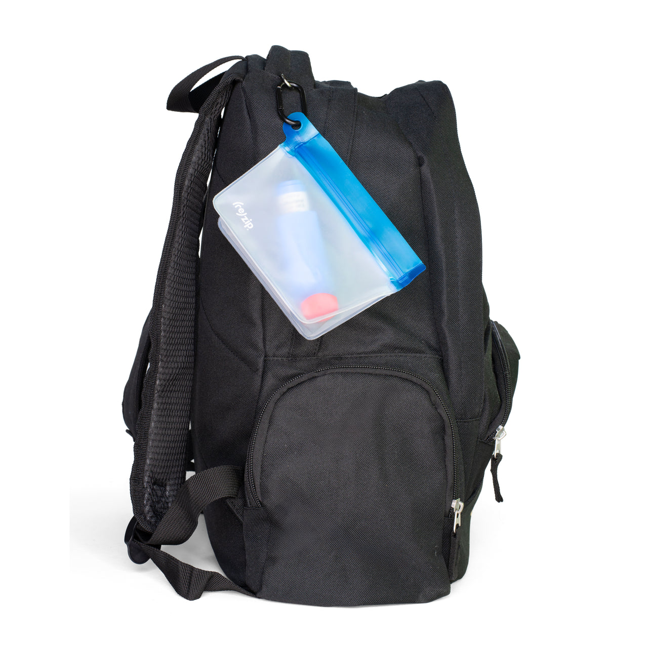 clip on carabiner leakproof, airtight, water-resistant, dirt resistant bag for on the go, travel, hiking, school, sports, everyday, purse organizer