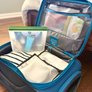 versatile reusable leakproof quart and snack storage bags can be used for toiletries and travel.