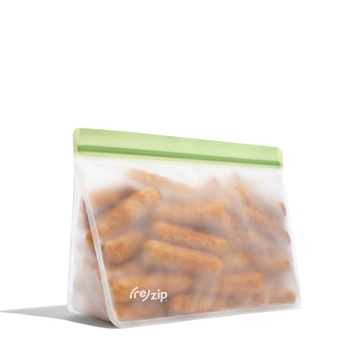 reusable leak proof freezer safe half gallon food storage bag in sage 