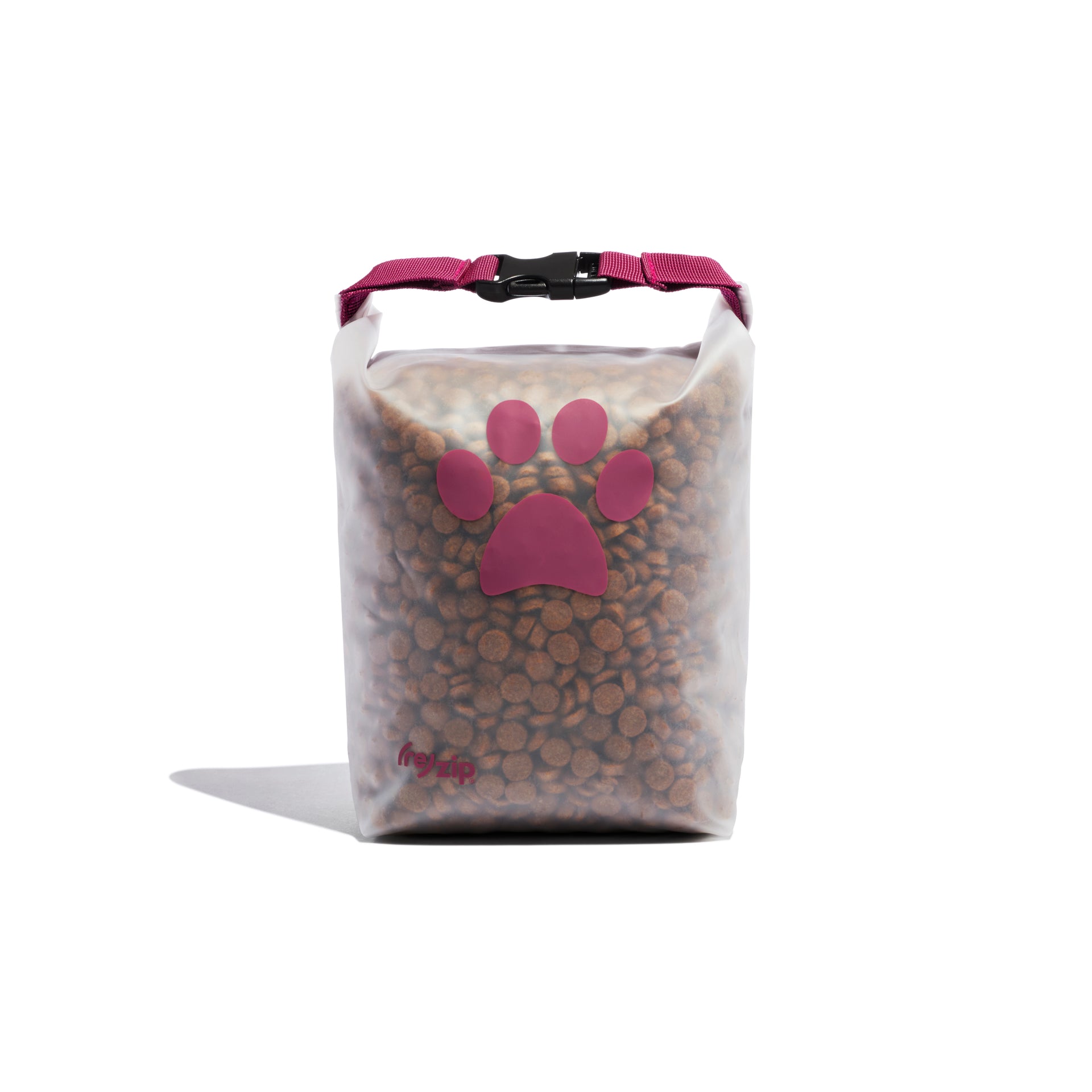 14-cup reusable pet food storage bag in magenta