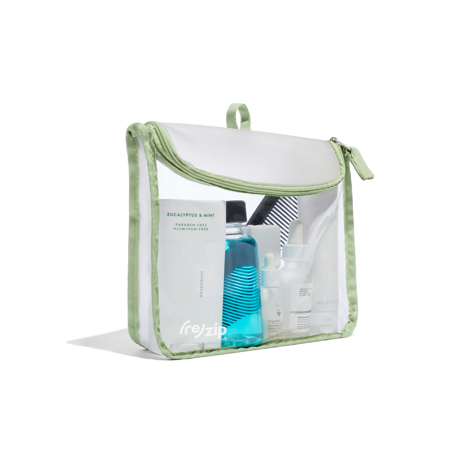 rezip travel quart toiletry bag with curved zippered pull