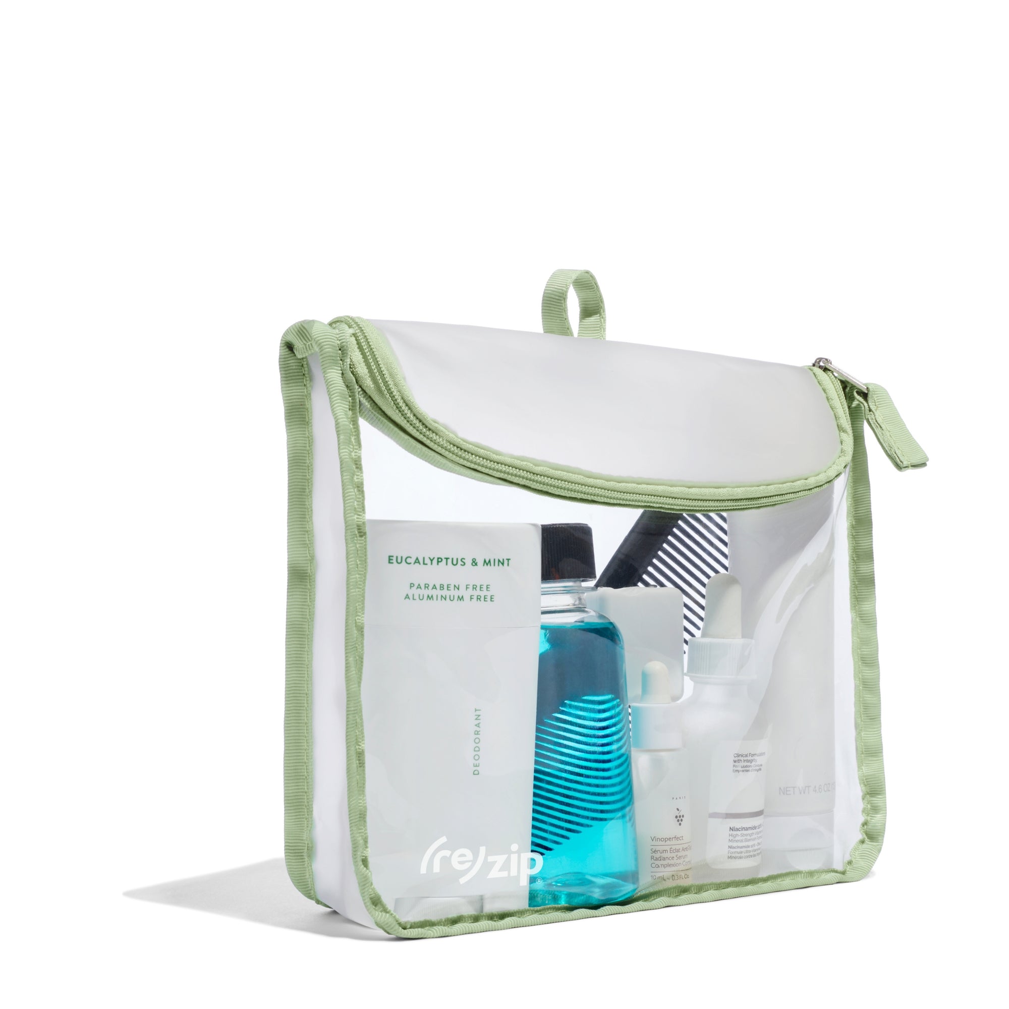 Travel quart toiletry bag with curved zippered pull – reusable, TSA-approved storage for liquids and essentials