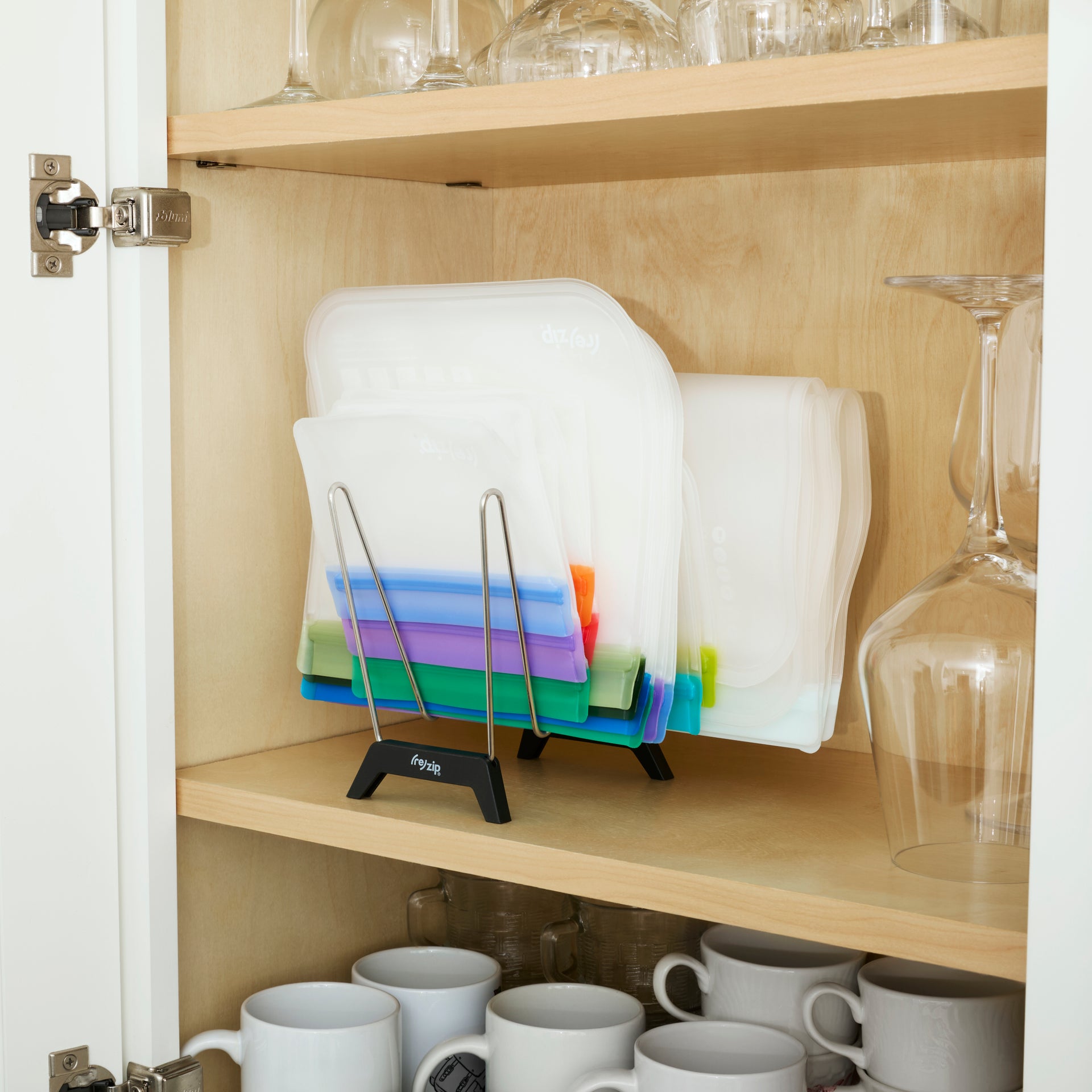 collapsible reusable food storage bag drying and storage rack fits in small spaces like cupboards