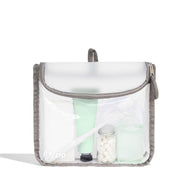 Reusable quart-size travel toiletry bag with curved zipper pull for easy access – TSA-approved for airport security, perfect for cosmetics, skincare, and travel essentials