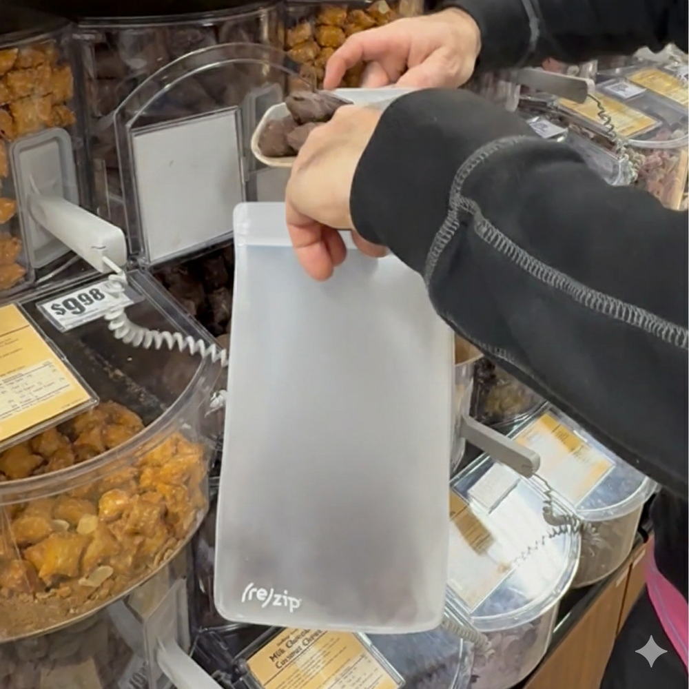 6-cup tall reusable food storage bag – BPA-free and leakproof bag for storing snacks, grains, coffee, pretzels, and freezer items – sustainable choice for kitchen and pantry