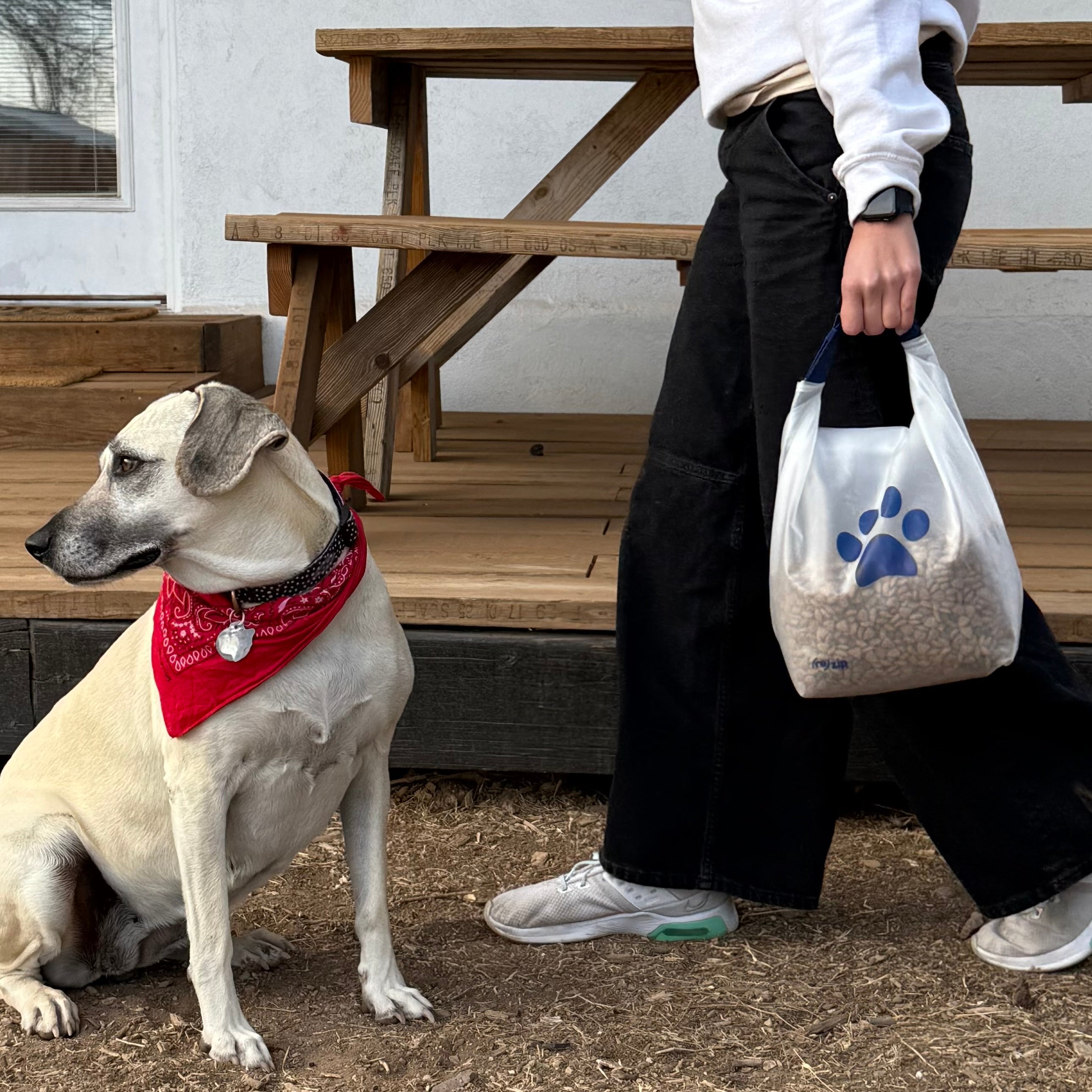pet food kibble storage bag container handle for easy toting camping on the go travel