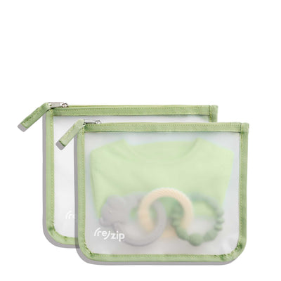 green zippered bag for baby clothes, teethers, toys food safe easy to open and close