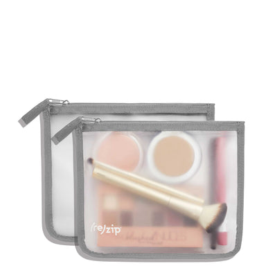 zippered medium bag great for makeup and on the go in gray