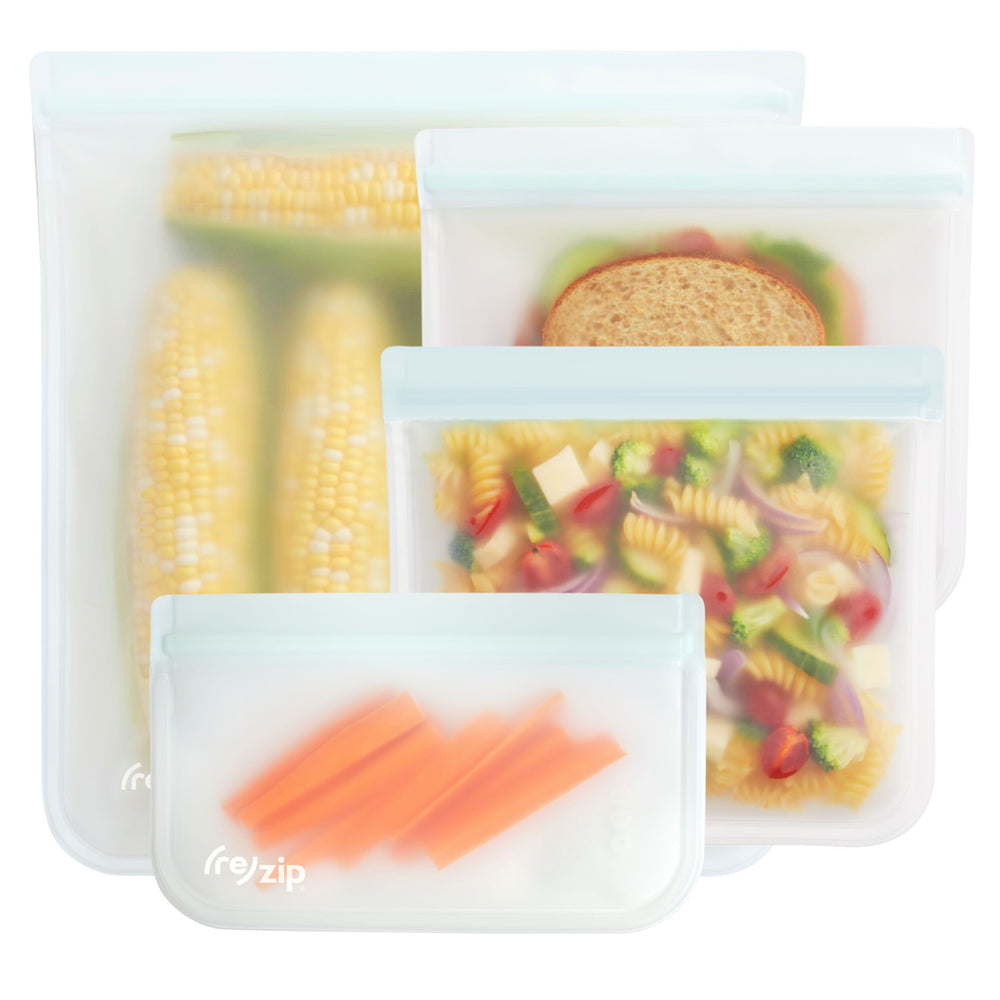 4-piece reusable food storage bag set – leakproof, airtight, freezer-safe gallon, sandwich, lunch, and snack bags – eco-friendly alternative to disposable plastic for meal prep, leftovers, snacks, and on-the-go storage