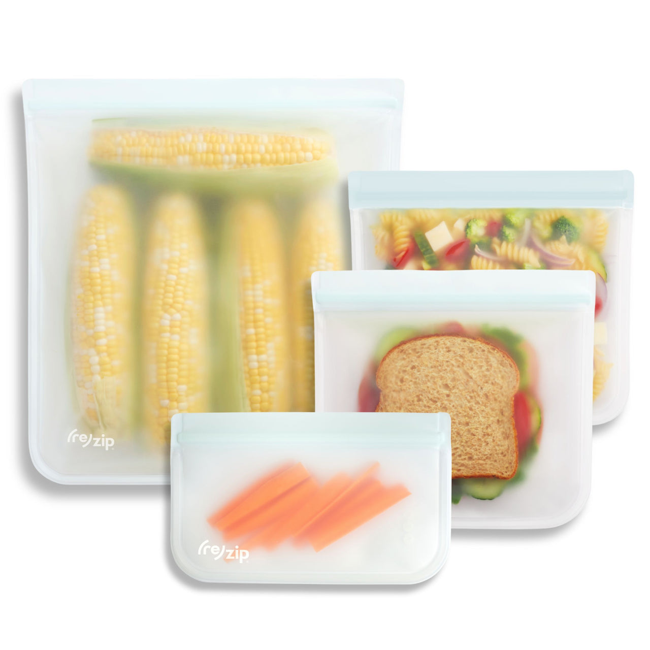 (re)zip 4-piece leakproof freezer-safe airtight reusable gallon, sandwich, lunch and snack food storage bags
