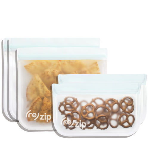 5-piece reusable food storage bag set – leakproof, airtight, freezer-safe sandwich and snack bags – eco-friendly alternative to plastic ziplock bags for lunches, snacks, meal prep, and travel