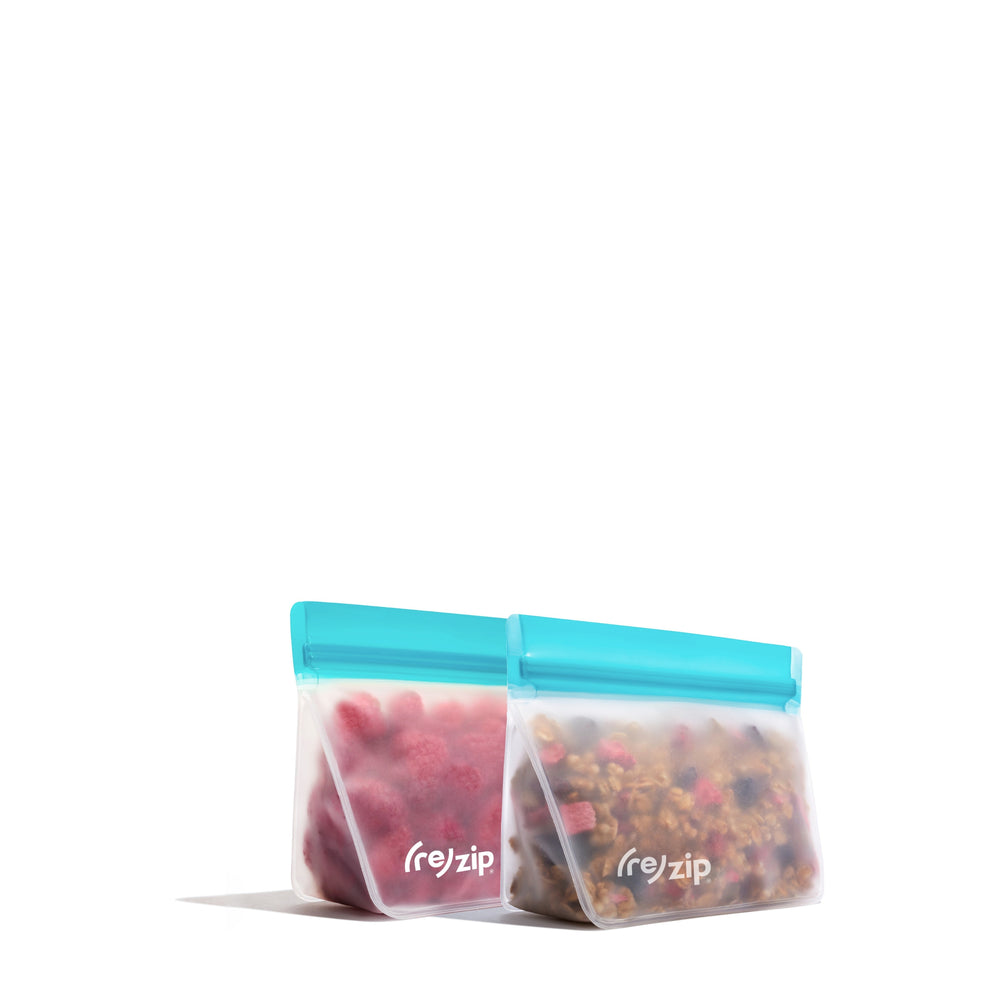 stand-up 1-cup reusable snack bag freezer-safe dirt-resistant great for back to school, home, food prep, on the go