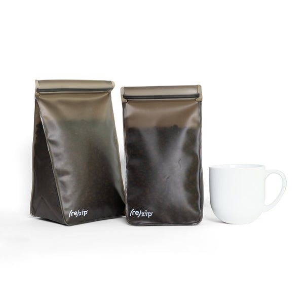 reusable airtight freezer-safe coffee and tea storage bags keep beans and tea leaves fresher longer