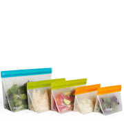 5-piece stand-up reusable food storage bag set – includes quart, 2-cup, and 1-cup bags – leak proof, freezer-safe, eco-friendly bags for snacks, lunches, meal prep, travel, and kitchen organization