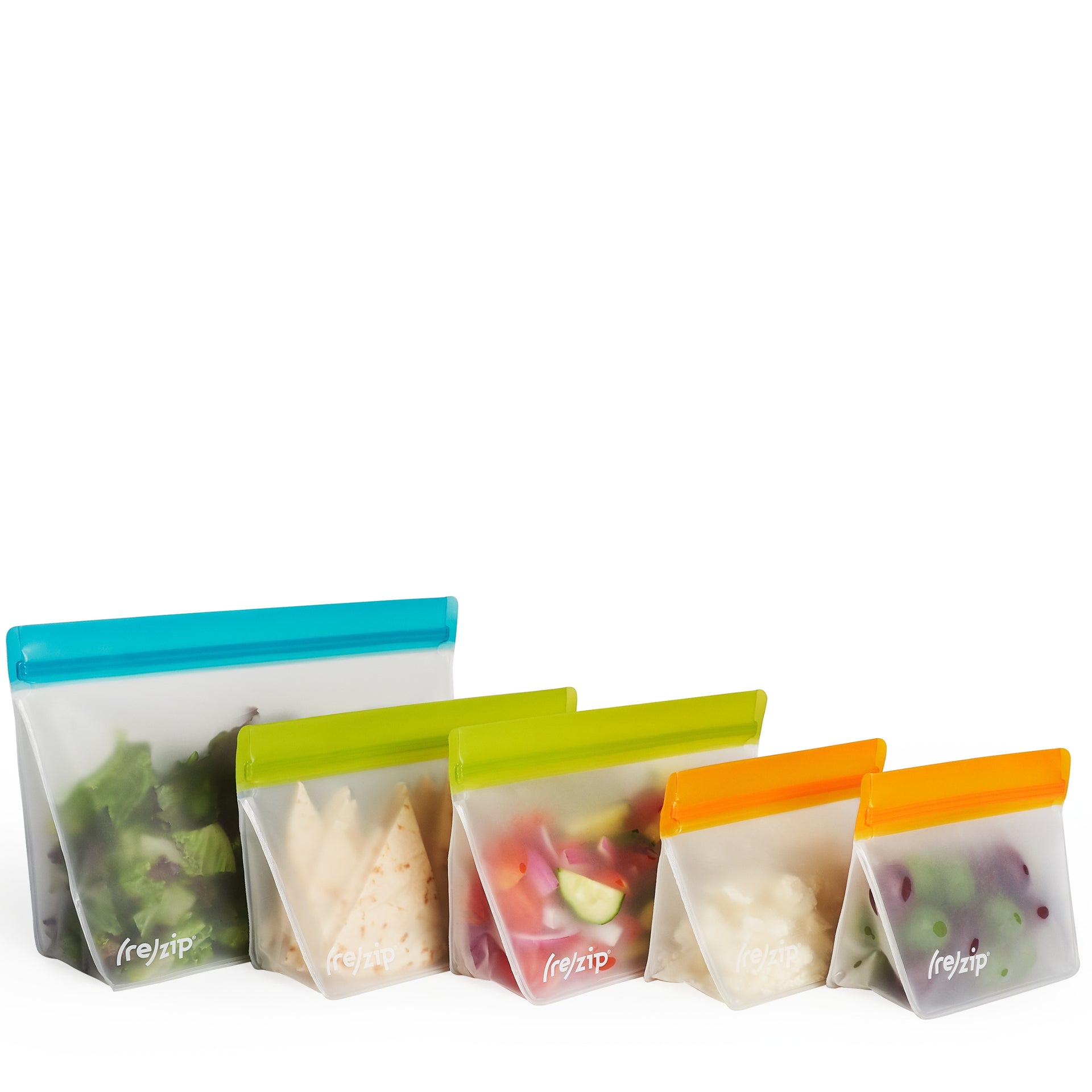 5-piece stand-up reusable food storage bag set – includes quart, 2-cup, and 1-cup bags – leak proof, freezer-safe, eco-friendly bags for snacks, lunches, meal prep, travel, and kitchen organization