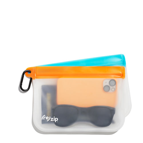 Take Me With You leakproof waterproof travel kit with carabiner – reusable PEVA bag for camping, on-the-go snacking, hiking, and everyday travel essentials.