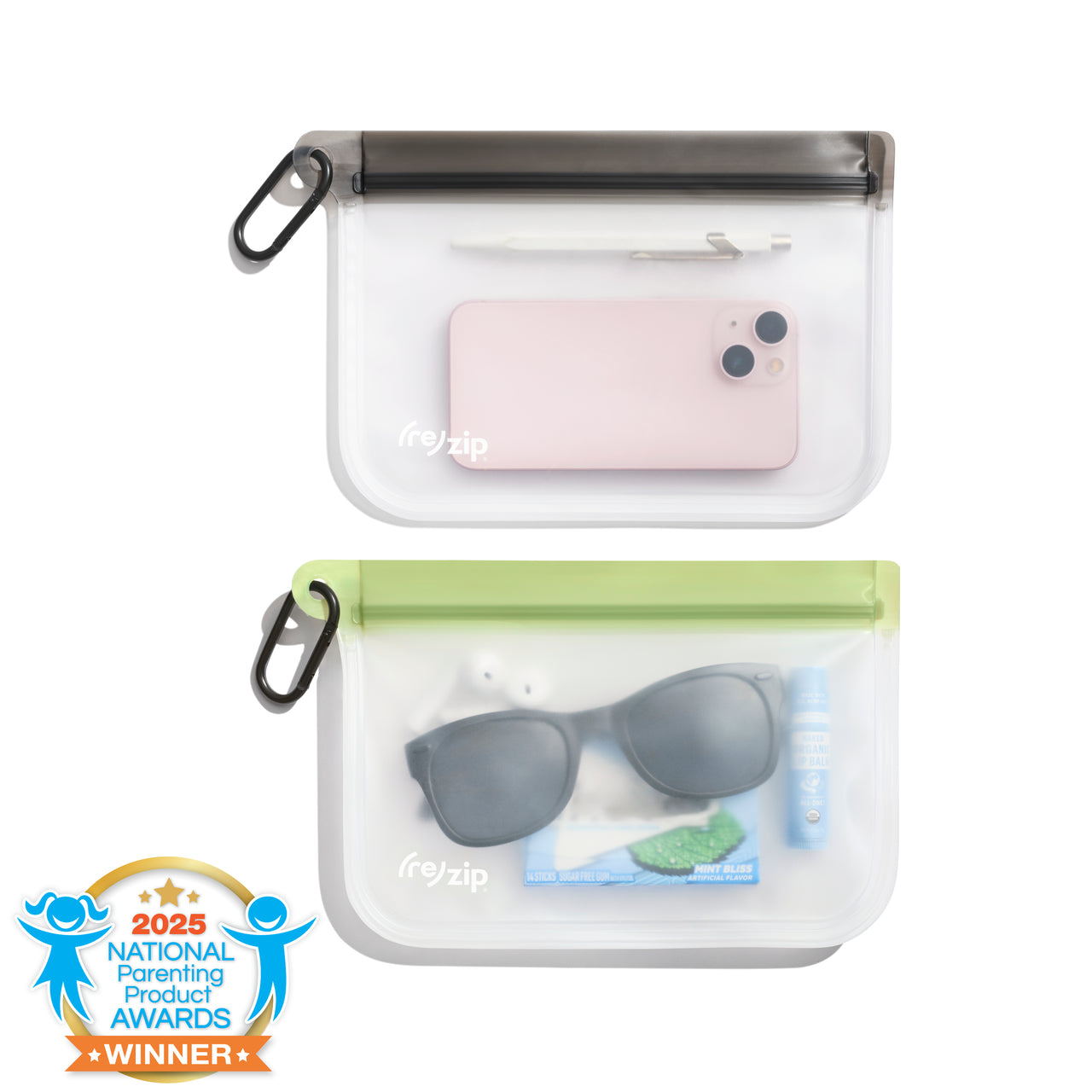 carabiner clip-on storage bags leakproof and water resistant, great for hiking, every day, travel, the gym and on the go