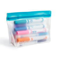 quart 4-cup stand-up reusable storage bag – leakproof, BPA-free food storage bag with Crayola markers for back-to-school lunch, snacks, or home organization