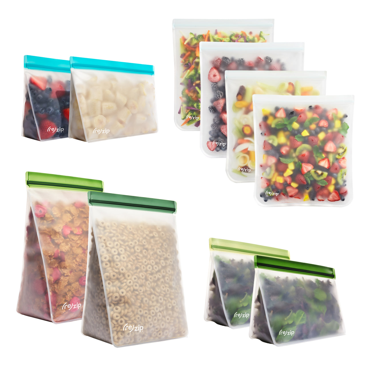 reusable leakproof space saving airtight dry goods, pantry, freezer and refrigerator food storage bags