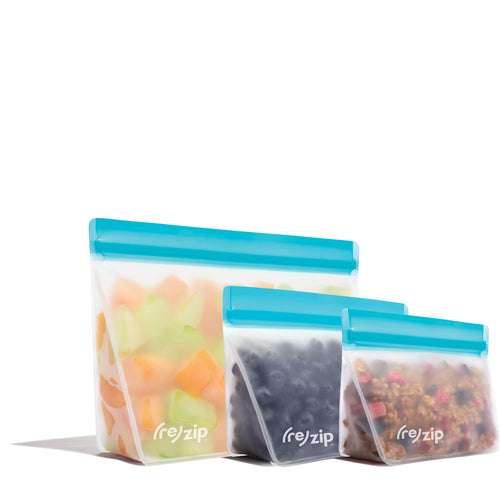 3-piece stand-up reusable kitchen storage bag set – quart, 2-cup, and 1-cup sizes – ideal for meal prep, leftovers, snacks, and pantry organization – eco-friendly, airtight, and freezer-safe