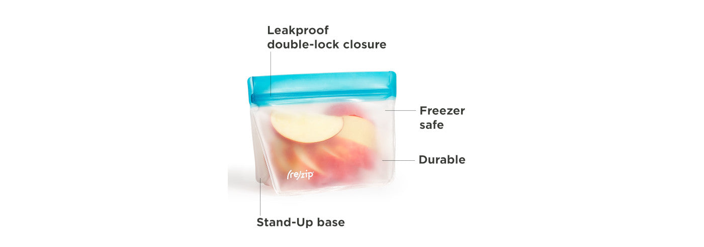 features and benefits of rezip reusable stand-up food storage bags