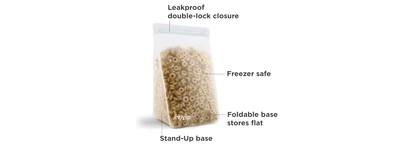 features and benefits of rezip reusable tall pantry food storage bags