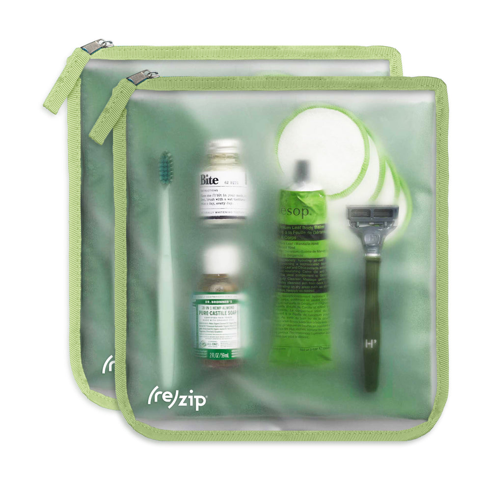 reusable zippered gallon bag in sage, great for traveling, toiletries and organization