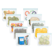 Reusable, Leak proof, Freezer-safe Lunch Food Storage Bag Family Pack 10-pack perfect for sandwiches, snacks, freezing, and organization