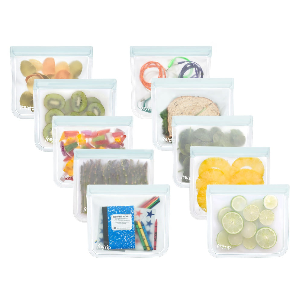 Reusable, Leak proof, Freezer-safe Lunch Food Storage Bag Family Pack 10-pack perfect for sandwiches, snacks, freezing, and organization