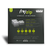 5-piece reusable, leak proof, freezer-safe flat starter kit in packaging from the back