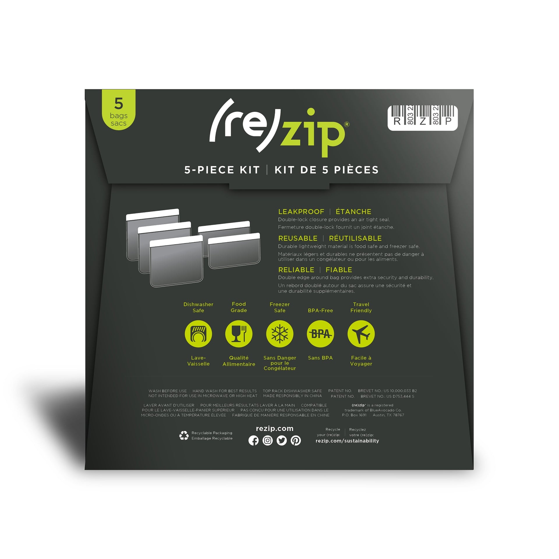 re)zip Reusable Leak-proof Food Storage Stand-up Starter Kit