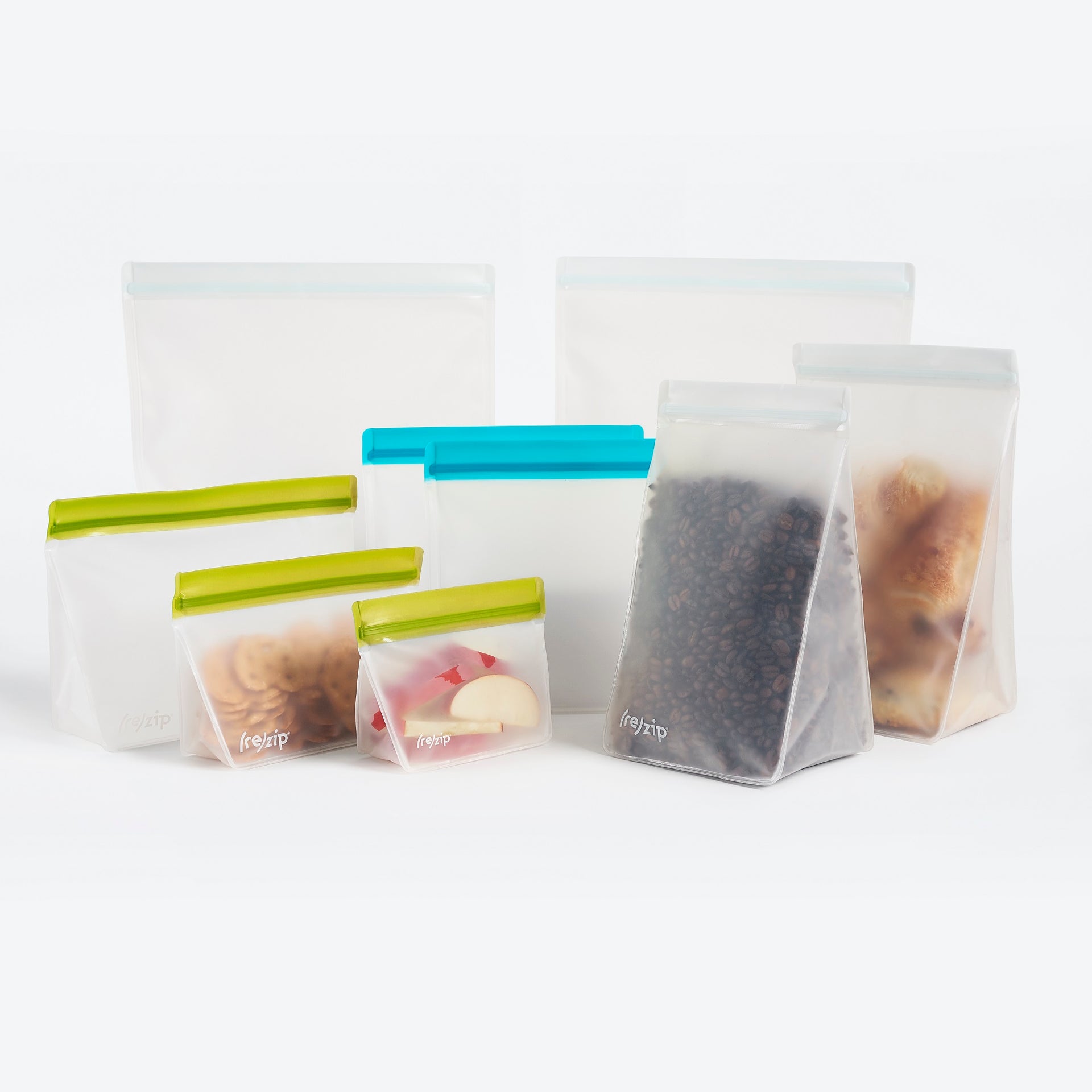 9 Pack Large Reusable PEVA Standing Food Storage Bags, Reusable