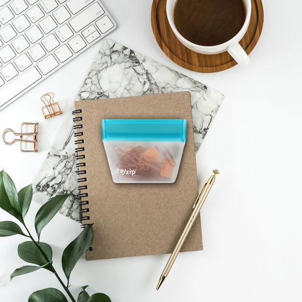 rezip Stand-Up 1/2 cup | 4-ounce Leakproof Reusable Storage Bag 2-pack desk organizer