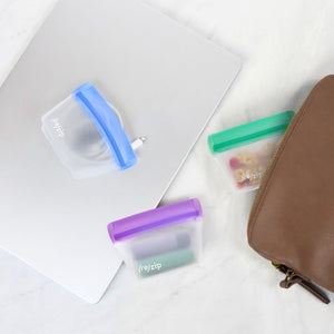 reusable leakproof pocket sized mini storage bags. Great size for charging cables, lip balm, purse organization, snacks and more
