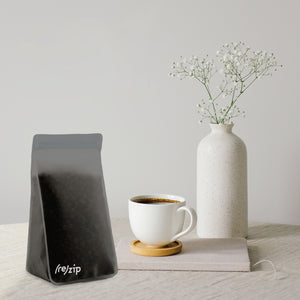 rezip tall pantry reusable airtight storage bag in gray locks air out and minimizes light exposure coffee keeping beans fresher longer.