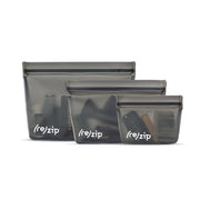 3-piece leakproof reusable stand-up food storage bags 1 cup, 2 cup and 4 cup in solid gray